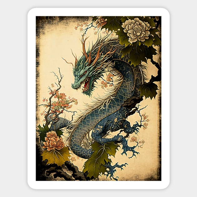 Ukiyo-e Style Traditional Japanese Dragon Sticker by entwithanaxe